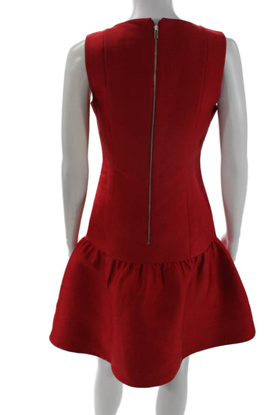 Aligne Womens Fit & Flare Dress Red Square Neck Sleeveless Knee Length Size 4