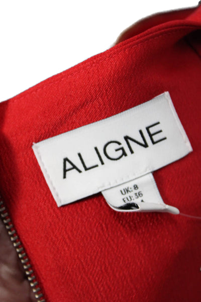 Aligne Womens Fit & Flare Dress Red Square Neck Sleeveless Knee Length Size 4