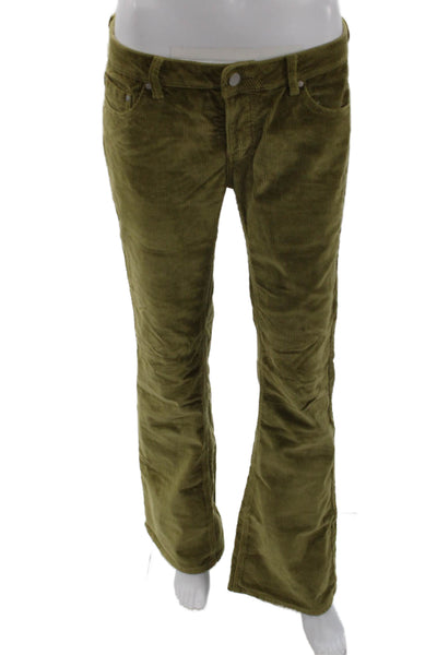 Designer Womens Green Bohemian Cotton Blend Pants Button Closure Size M