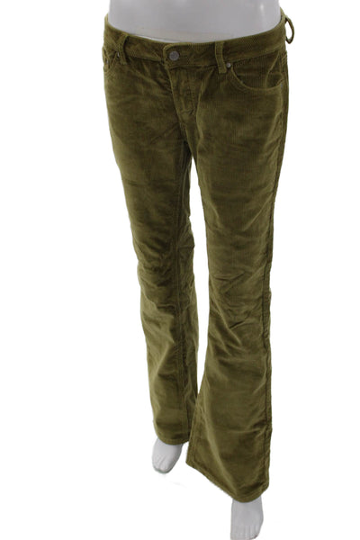 Designer Womens Green Bohemian Cotton Blend Pants Button Closure Size M