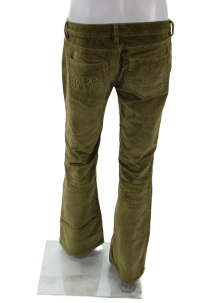 Designer Womens Green Bohemian Cotton Blend Pants Button Closure Size M