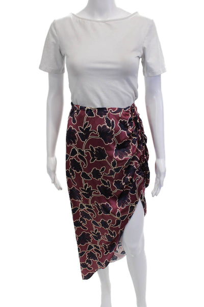 Cami NYC Women Dark Blue Floral 100% Silk Wrap Midi Skirt Size S