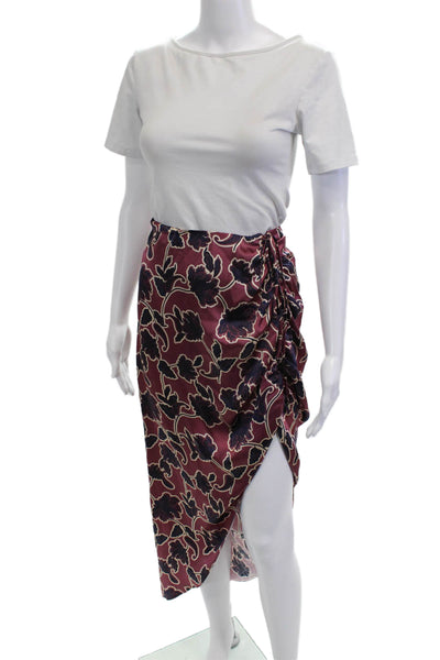 Cami NYC Women Dark Blue Floral 100% Silk Wrap Midi Skirt Size S