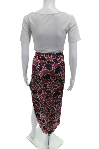 Cami NYC Women Dark Blue Floral 100% Silk Wrap Midi Skirt Size S