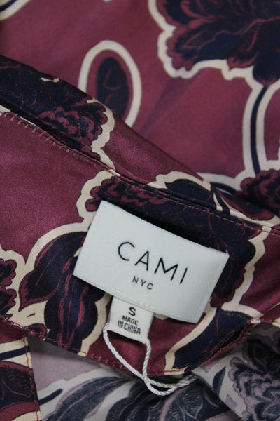 Cami NYC Women Dark Blue Floral 100% Silk Wrap Midi Skirt Size S