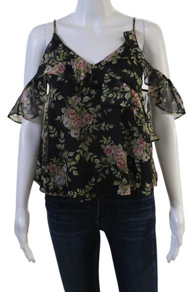 ASTR Women Camisole Blouse Black Floral V-Neck Spaghetti Strap Size XS