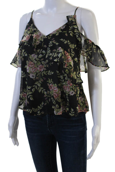 ASTR Women Camisole Blouse Black Floral V-Neck Spaghetti Strap Size XS