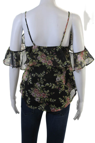 ASTR Women Camisole Blouse Black Floral V-Neck Spaghetti Strap Size XS
