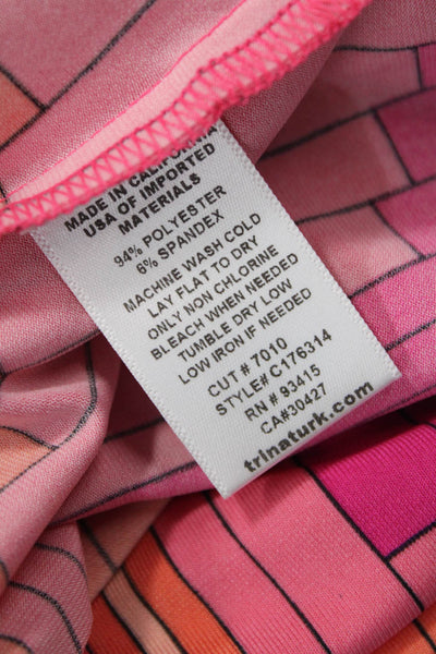 Trina Turk Women Shift Dress Orange Geometric High Neck Sleeveless Size M