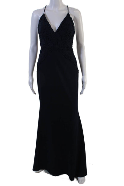 Lulus Women Maxi Slip Dress V-Neck Full-Length Dark Blue Size S