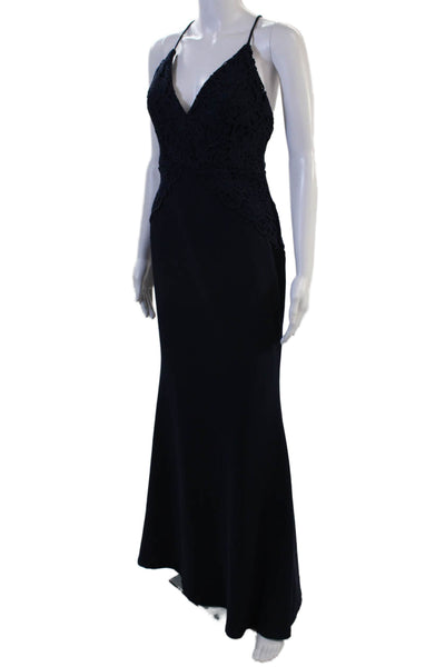 Lulus Women Maxi Slip Dress V-Neck Full-Length Dark Blue Size S
