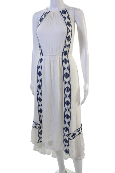 Ella Moss Women White Geometric High Neck Midi Sundress Drawstring Size S