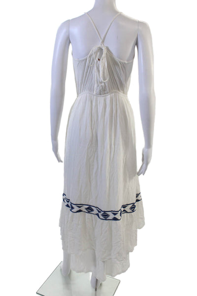 Ella Moss Women White Geometric High Neck Midi Sundress Drawstring Size S