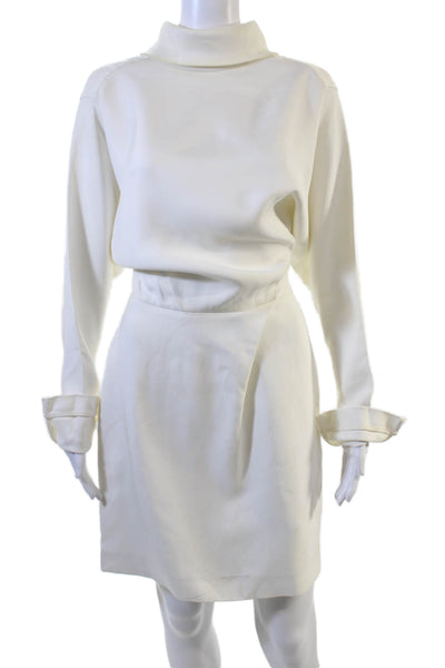 Victoria Beckham Women White Shift Dress Knee-Length Long Sleeve Size 8