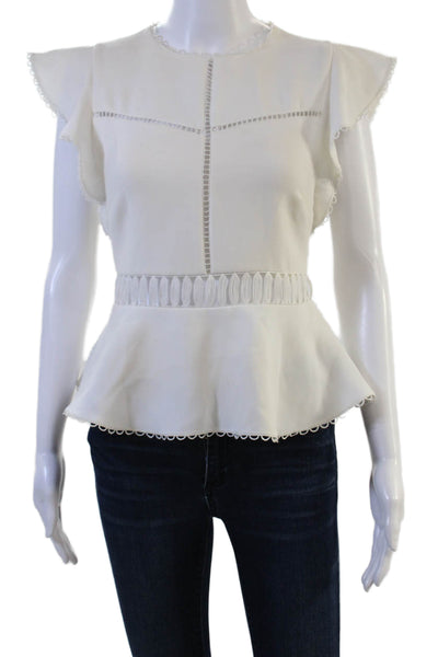 Rachel Zoe Women White Crew Neck Sleeveless Zip Blouse Size M