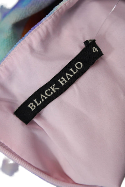 Black Halo Womens Cropped Sleeveless Blouse Multi-Color Zip Round Neck Size 4