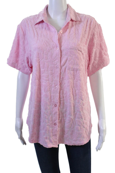 Z Supply Women Floral Collared Short Sleeve Button-Up Pink Size S