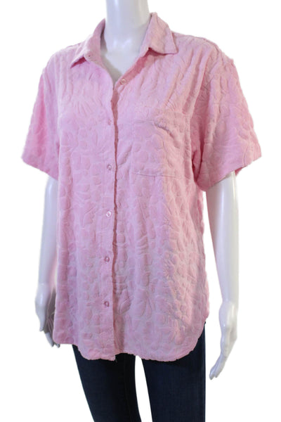 Z Supply Women Floral Collared Short Sleeve Button-Up Pink Size S