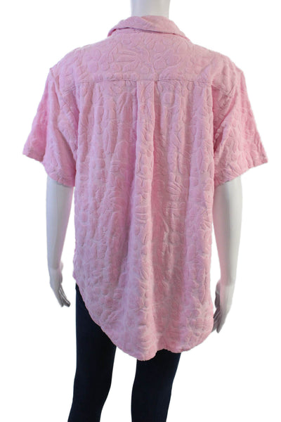 Z Supply Women Floral Collared Short Sleeve Button-Up Pink Size S