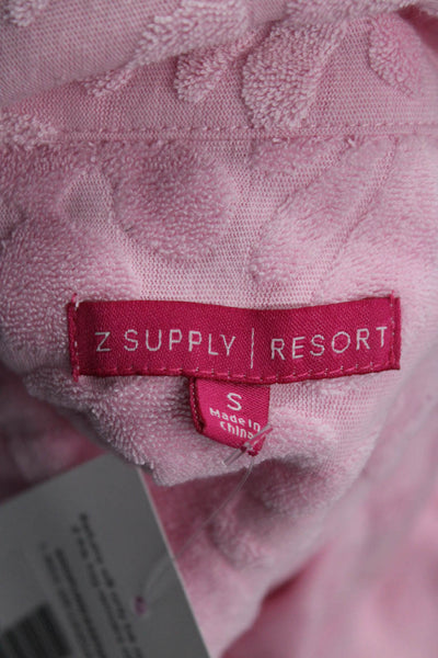 Z Supply Women Floral Collared Short Sleeve Button-Up Pink Size S