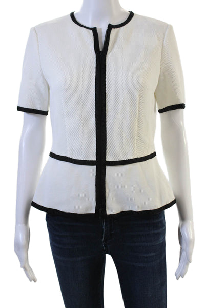 Escada Women Black Zip Crew Neck Short Sleeve Top Size 36