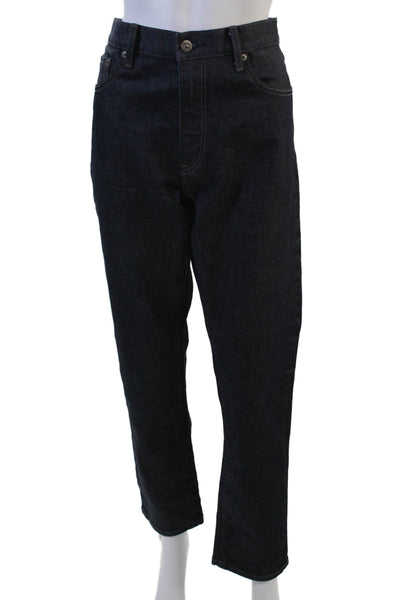 Uniqlo Mens Straight Ankle Jeans Dark Blue Button Mid Rise Size 32