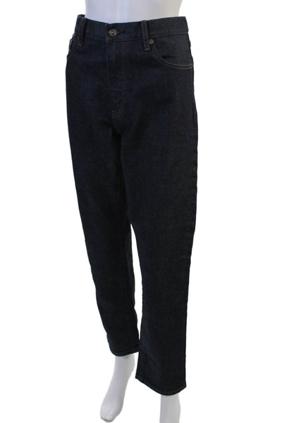 Uniqlo Mens Straight Ankle Jeans Dark Blue Button Mid Rise Size 32