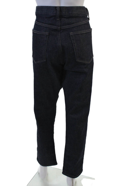 Uniqlo Mens Straight Ankle Jeans Dark Blue Button Mid Rise Size 32