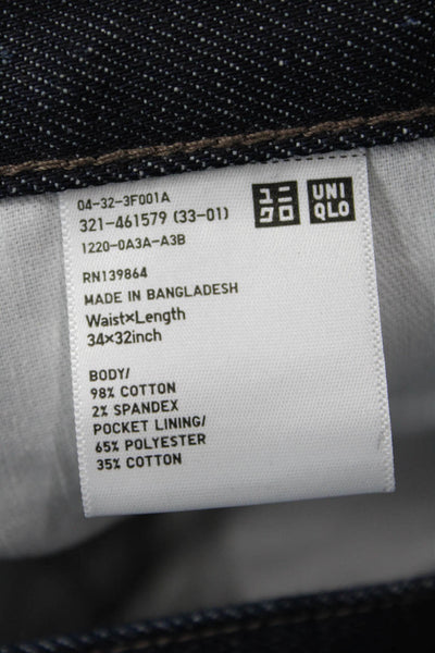 Uniqlo Mens Straight Ankle Jeans Dark Blue Button Mid Rise Size 32