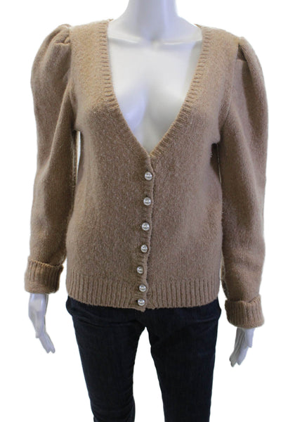 Generation Love Women Beige V-Neck Cardigan Sweater Merino Cashmere Size M