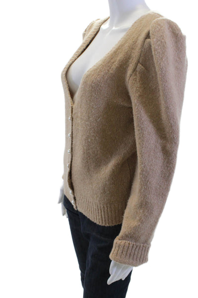 Generation Love Women Beige V-Neck Cardigan Sweater Merino Cashmere Size M