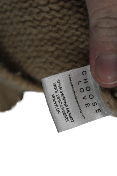 Generation Love Women Beige V-Neck Cardigan Sweater Merino Cashmere Size M