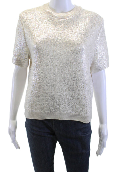 Zara Unisex Beige Crew Neck Pullover Sweater Polyester Short Sleeve 80s Size M
