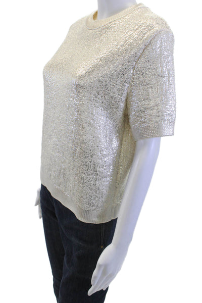 Zara Unisex Beige Crew Neck Pullover Sweater Polyester Short Sleeve 80s Size M