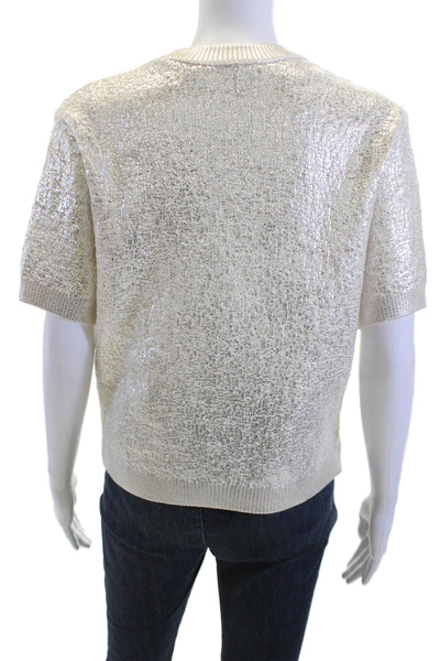 Zara Unisex Beige Crew Neck Pullover Sweater Polyester Short Sleeve 80s Size M