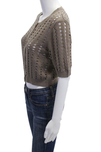 27 Miles Women Brown Button Cardigan Round Neck Short Sleeve Size S