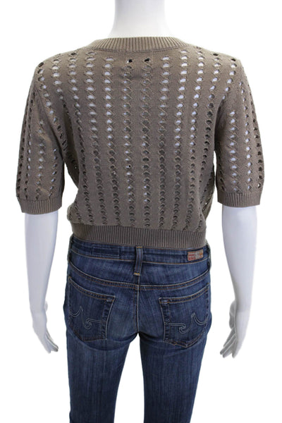 27 Miles Women Brown Button Cardigan Round Neck Short Sleeve Size S