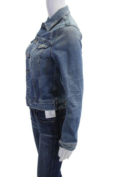 AG Adriano Goldschmied Women Blue Cotton Button Jacket 90s Size S