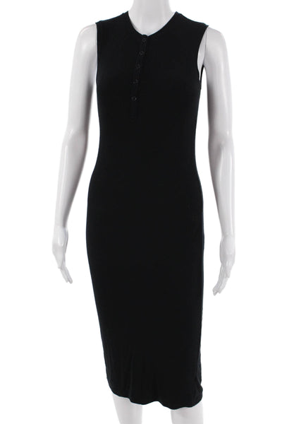 ATM Womens Bodycon Tank Dress Black Sleeveless Crew Neck Button Size S