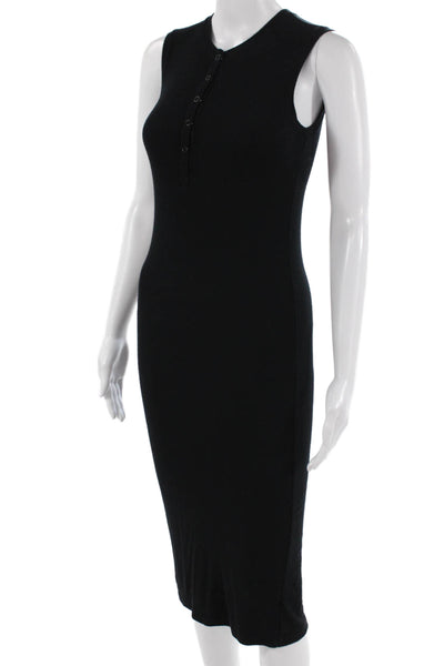 ATM Womens Bodycon Tank Dress Black Sleeveless Crew Neck Button Size S