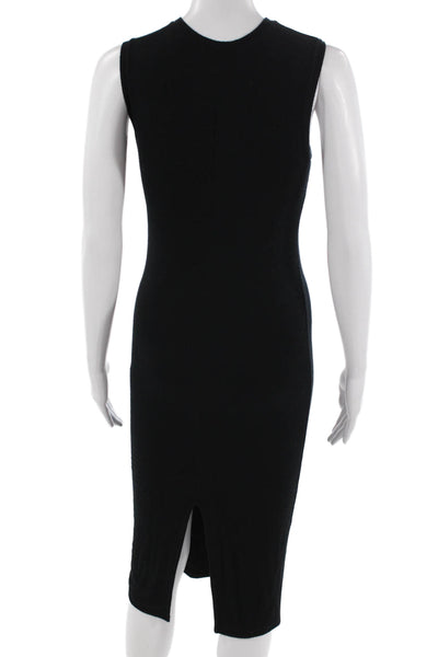ATM Womens Bodycon Tank Dress Black Sleeveless Crew Neck Button Size S