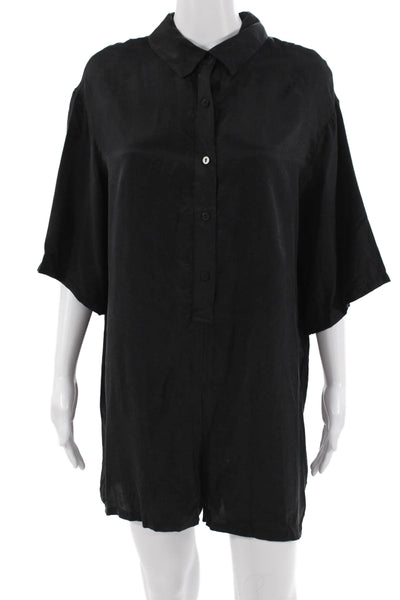 Zara Women Black Lyocell Collared Short Sleeve Jumpsuit Size M