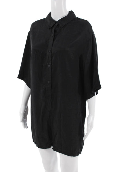 Zara Women Black Lyocell Collared Short Sleeve Jumpsuit Size M