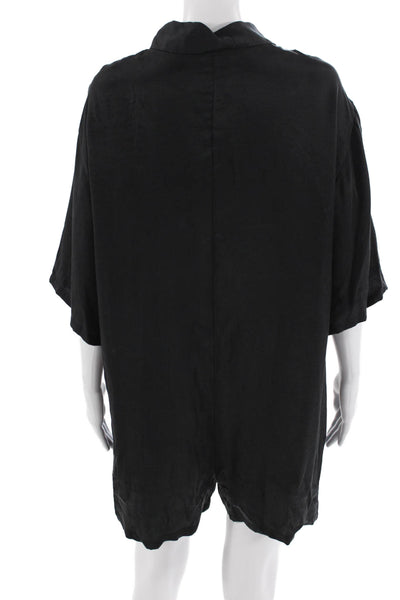 Zara Women Black Lyocell Collared Short Sleeve Jumpsuit Size M