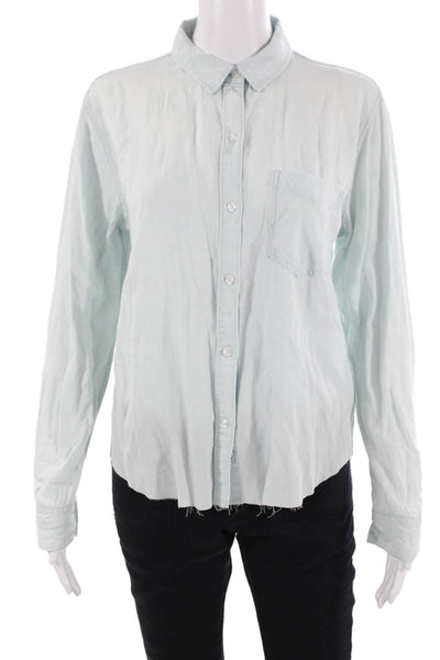 Rails Women Collared Light Blue Tencel Button-Up Long Sleeve Top Size S