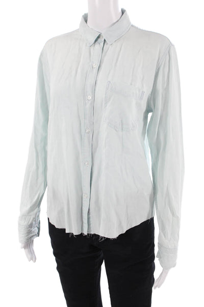 Rails Women Collared Light Blue Tencel Button-Up Long Sleeve Top Size S