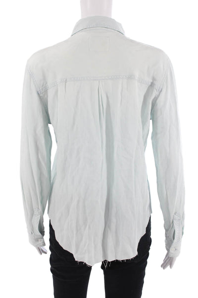 Rails Women Collared Light Blue Tencel Button-Up Long Sleeve Top Size S