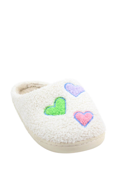 Roller Rabbit Womens Disco Hearts Fuzzy Slippers White Size 7-8