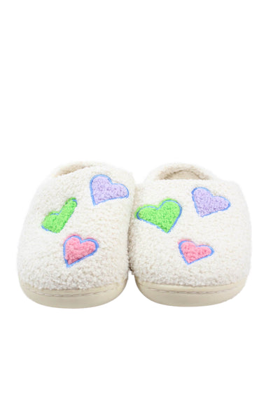 Roller Rabbit Womens Disco Hearts Fuzzy Slippers White Size 7-8
