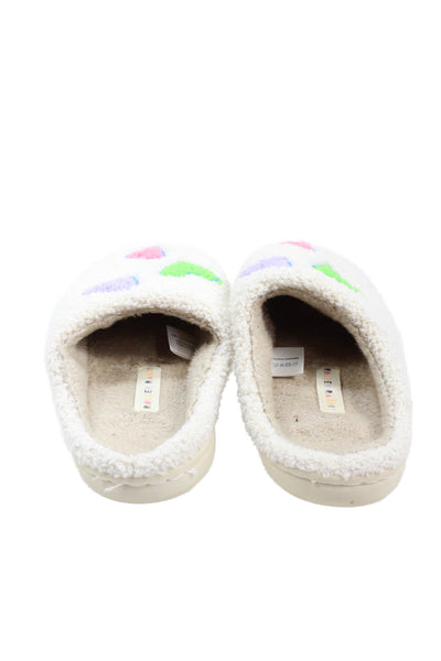 Roller Rabbit Womens Disco Hearts Fuzzy Slippers White Size 7-8